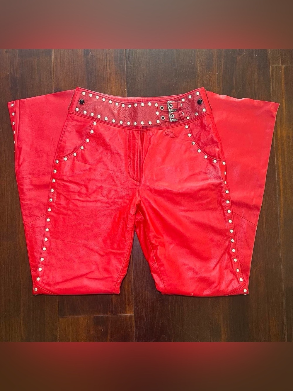 Vintage Harley-Davidson Red Studded Leather Pants